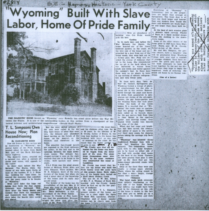 Historic Wyoming Plantation - Herald Article