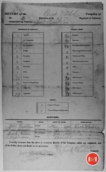 Jason Calvin Hicklin Capt. - Report on the Rich Hill 27th Infantry Unit 1849