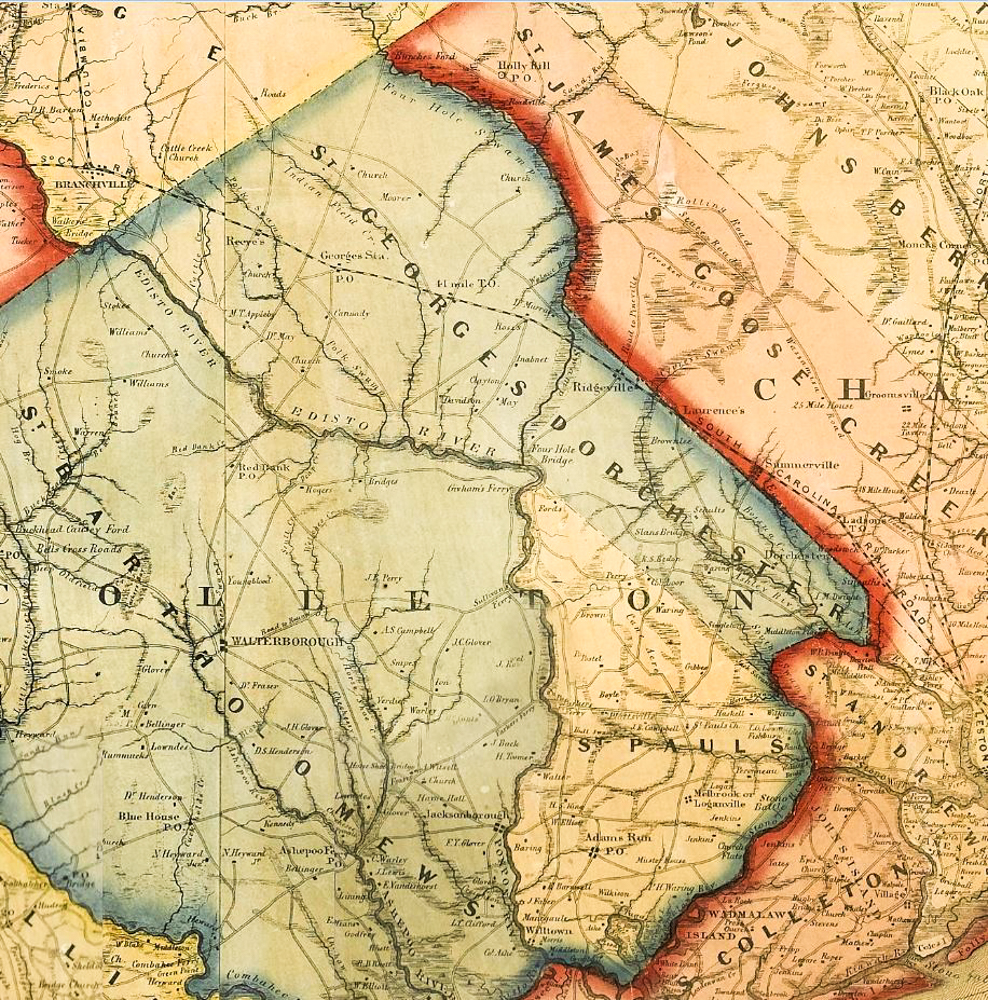 Mid 19th century map of the region, prior to the creation, of Dorchester Co., S.C. - ca. 1855