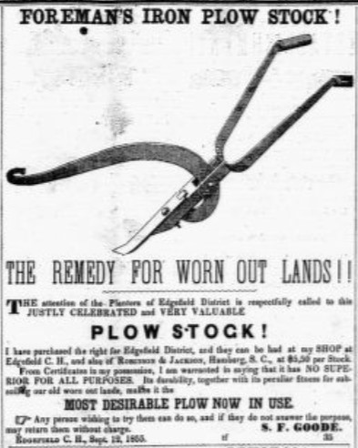 Foreman's Plows - 1856 Edgefield Advertiser