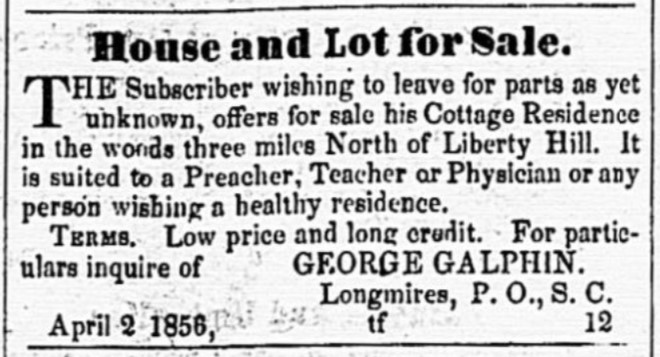 Longmire's P.O. - 1856 Edgefield Advertiser