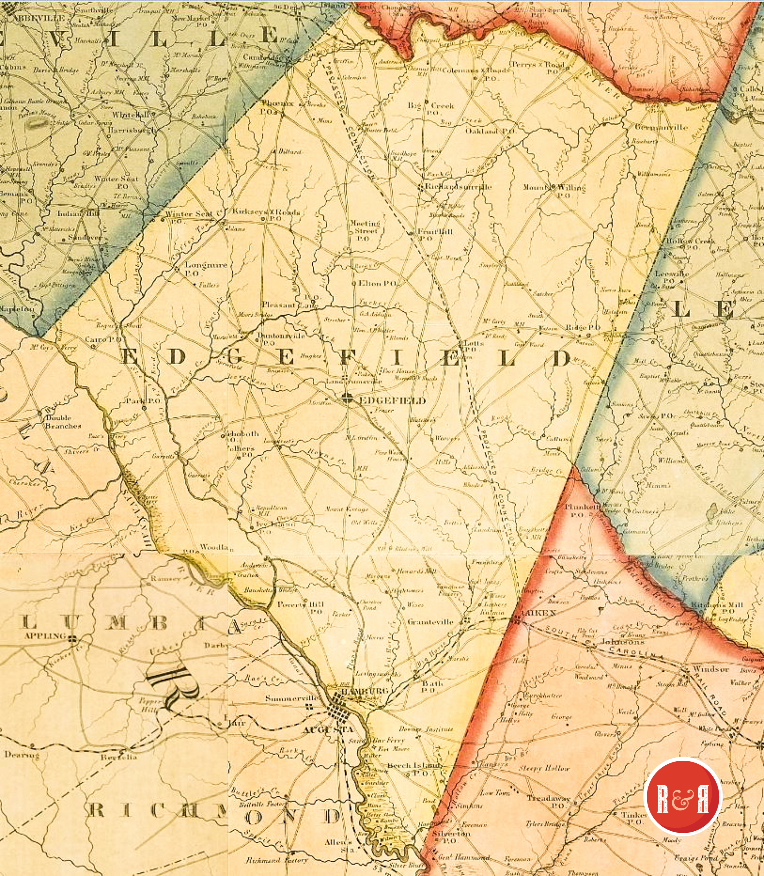 Colton's 1854 Map of Edgefield County - Enlargement