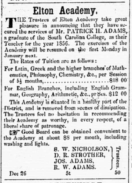 Elton Academy advertisement - 1856