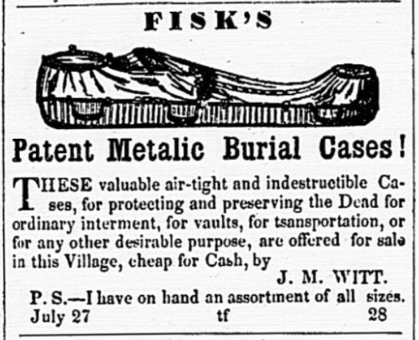 Caskets - J.M. Witt Company - Edgefield Advertiser, 1856