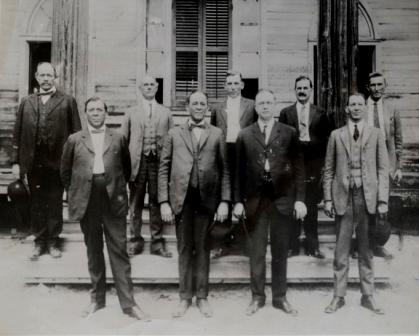 Gathering of Winnsboro’s finest including the current owner’s grandfather, John F. Davis (back row middle). It is believed the group of men were once members of a baseball team. Others in the photograph may include members of the Macfie and Robinson families.