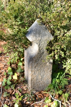 Beautiful blue granite post marking the entrance to the walkway at the Davis home.