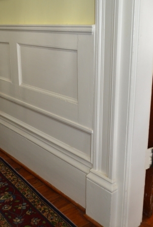 The paneled wainscoting was not originally in this home but that of the Elliott house on North Congress Street. When that home was being dismanteled, the wainscoting was removed and re-used here.