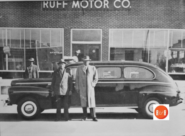 Brumit K. Belton and Alex Russell in a 1939 picture of Mr. Russell buying a hurst for the Russell Funeral Home.  Courtesy of the Fairfield Co Pictorial Heritage Book and the FC Museum.