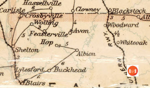 Postal Map from 1896, showing the locations of the P.O. sites in western Fairfield County. Courtesy of the Un. of N.C.