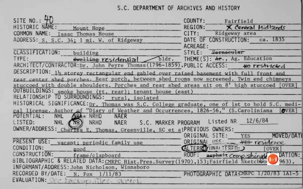 Courtesy of the SC Dept. of Archives and History – 1981