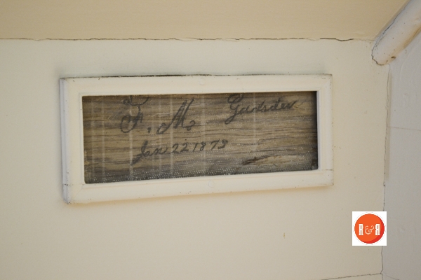 F.M. Gadsden’s signature in the garret of the home.