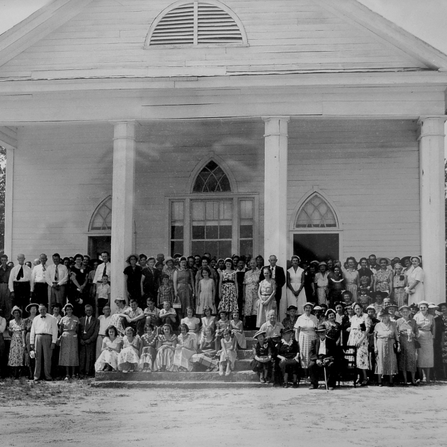 Members of the church – date unknown. Note the original church did not have stain glass windows which were added in the late 20th century.