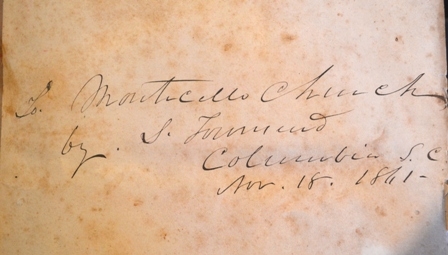 1861 Inscription in the church Bible when the congregation began worshipping.