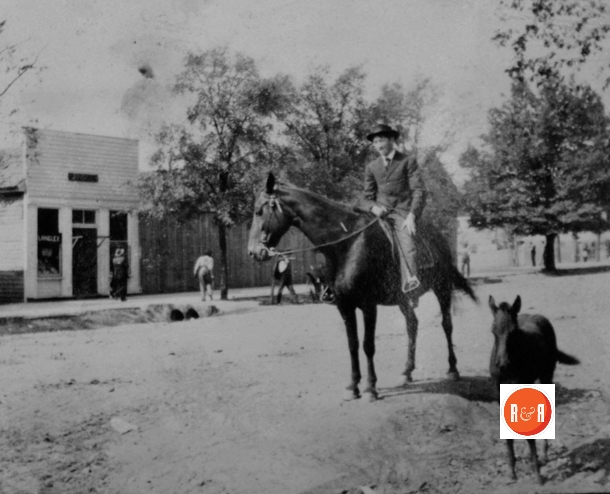 One of the Doty family’s livery stables was located next to the railroad just past the Duval Hotel on the left of the screen and behind what was originally the local jail. Image shows Royston Doty on North Congress Street. Courtesy of the Van Center Collecction