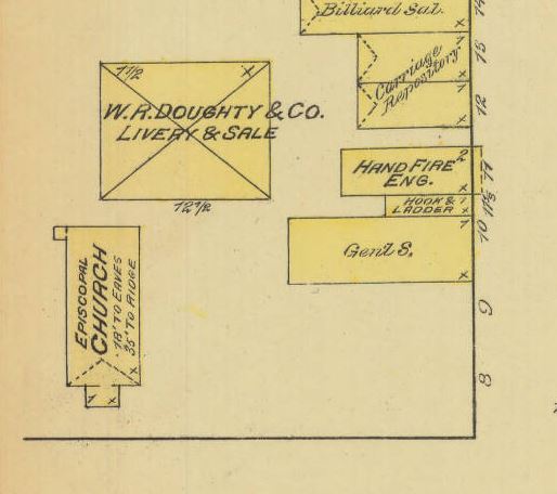 1884 Sanborn Map diagram of the St. John's Episcopal Church on West Liberty Street.