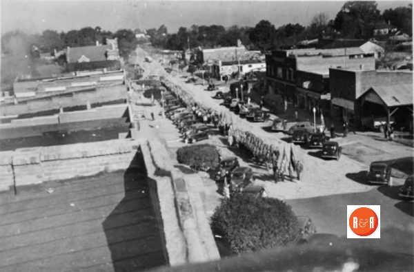 Aerial view of North Congress Street showing the post office in the far right background.