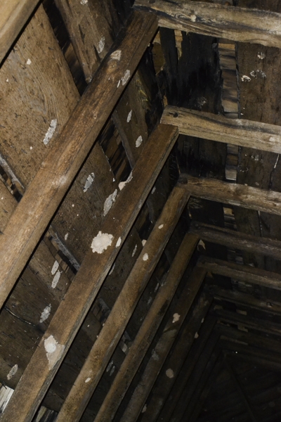 Construction detail of the 1830’s church ceiling joists and rafters.