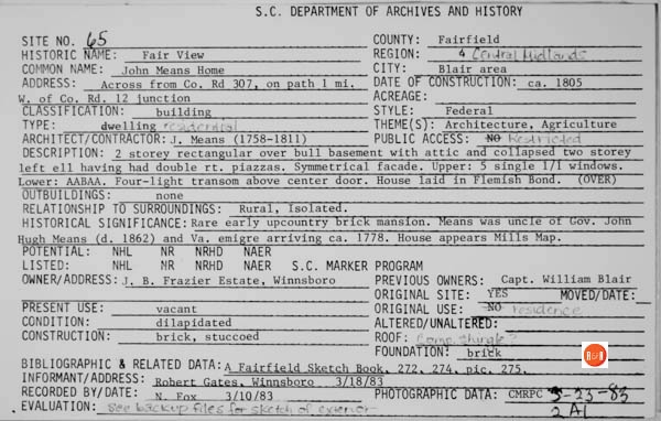 Courtesy of the SC Dept. of Archives and History – 1981
