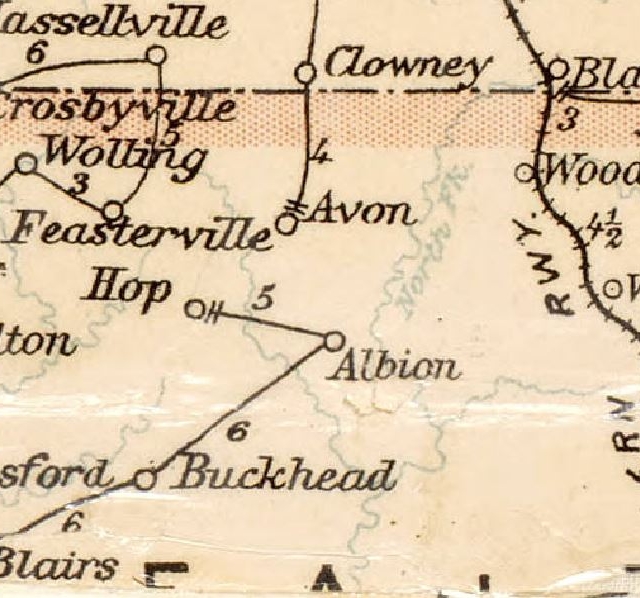 Postal Map from 1896, showing Woodward as one of the areas P.O. locations.  Courtesy of the Un. of N.C.