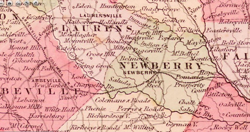 NC AND SC RAILROAD MAP - 1865