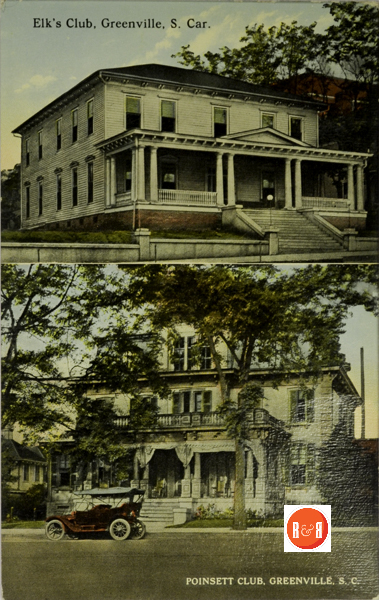 Postcard image of the Elk's Club and the Poinsett Club in downtown Greenville. Courtesy of the Willis Postcard Collection - 2016