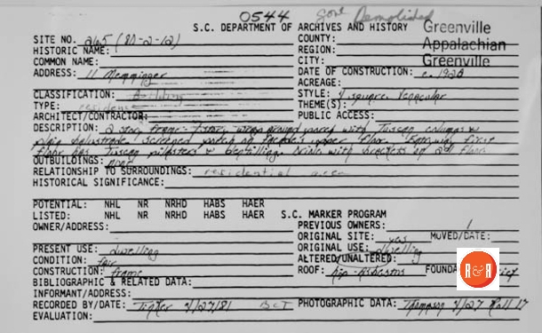 Courtesy of the SC Dept. of Archives and History – 1981