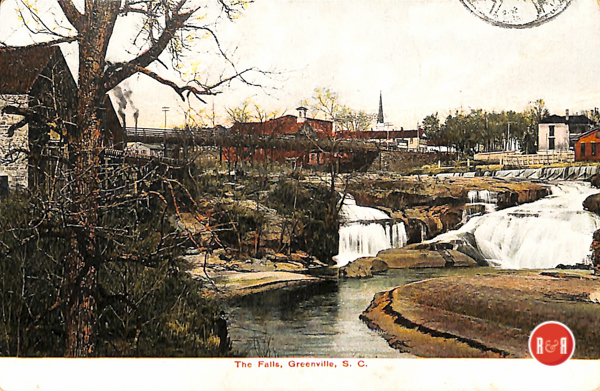 Postcard view of the historic falls that powered Greenville's early mills.  Courtesy of the AFLLC Collection - 2017