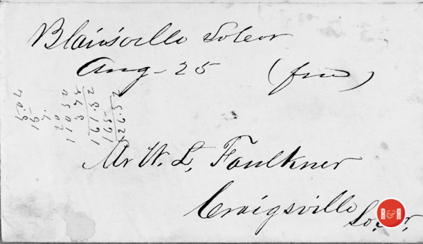 Letter addressed to Craigsville, S.C. via W.L. Faulkner