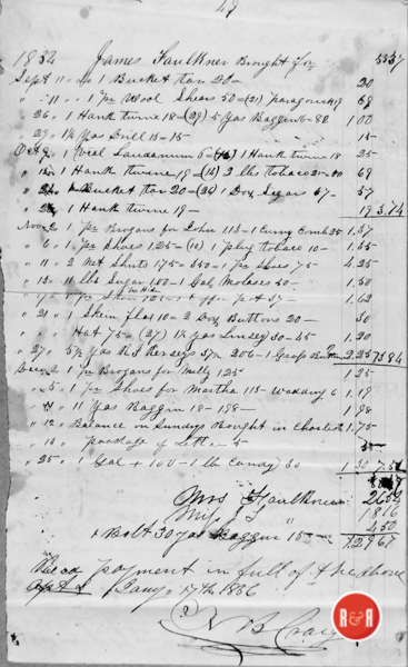 Store ledger for James Faulkner signed by N.B. Craig in 1854.  Courtesy of the Faulkner Collection, 2018