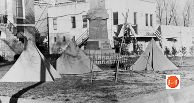 Tents on the Courthouse lawn. Date unknown.  Courtesy of the L. Pettus Collection - 2015