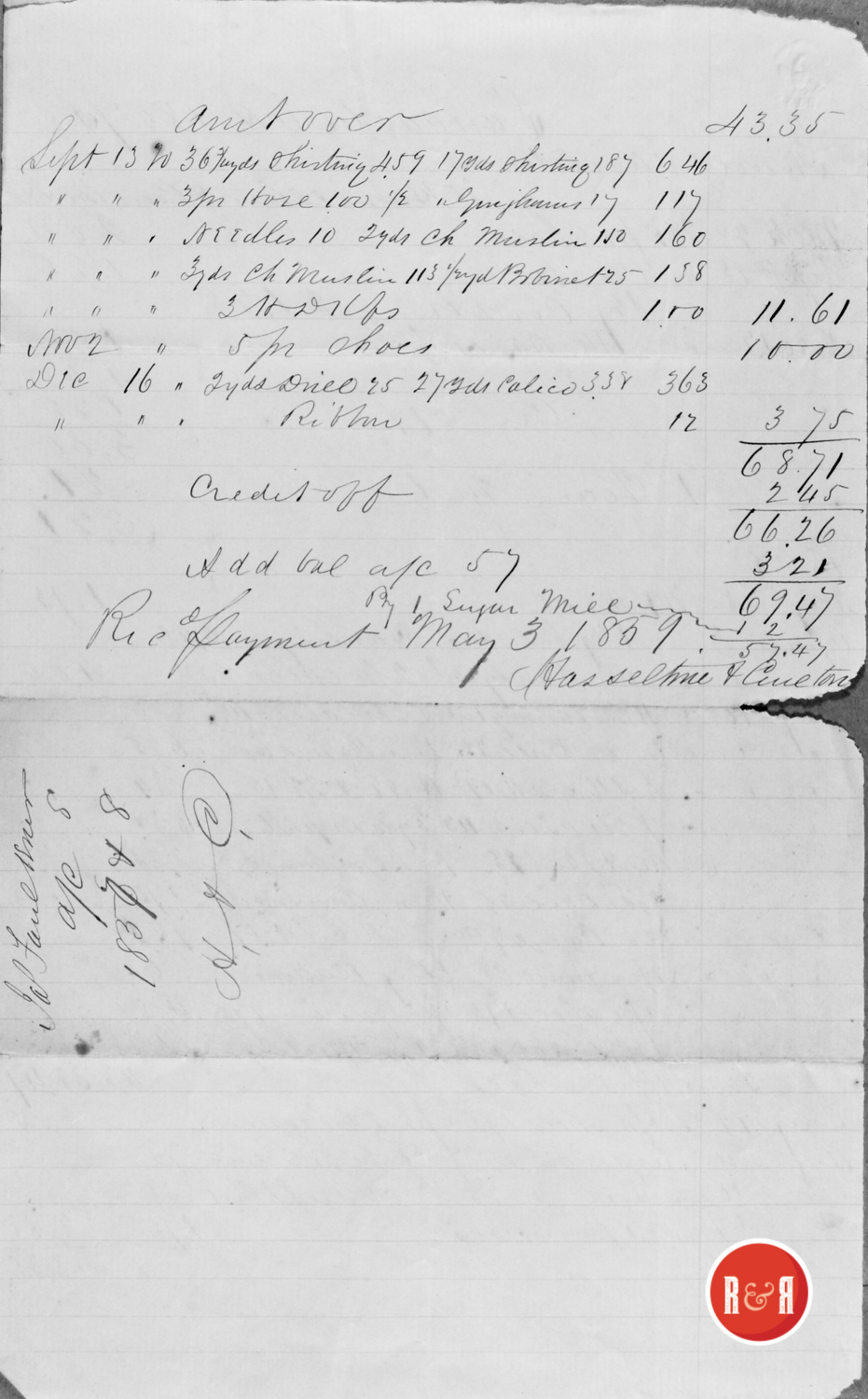 LEDGER FROM HASSELTINE AND CURETON - 1859, p. 2