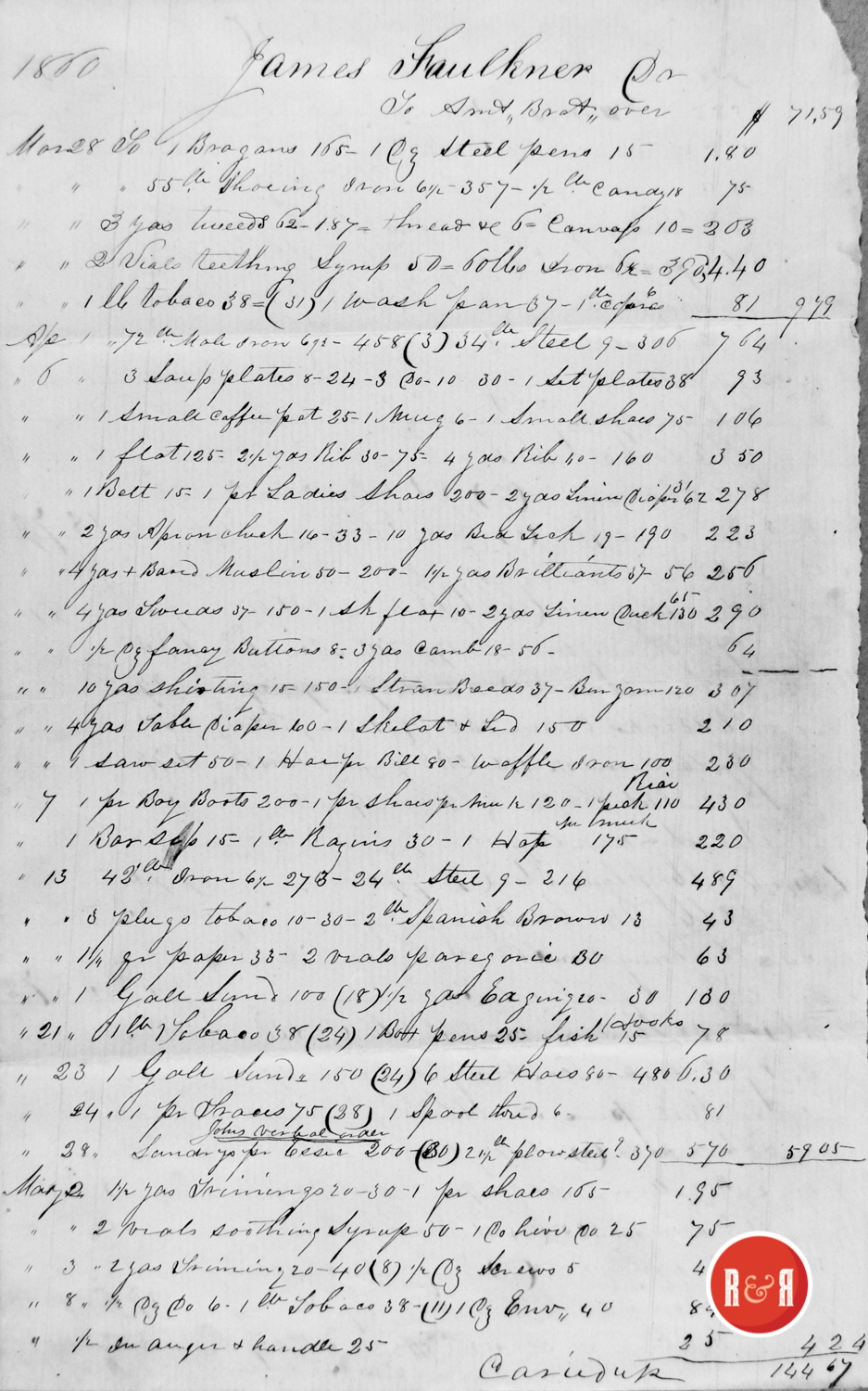 LEDGER FROM CRAIG AND TAYLOR - 1860, p. 2