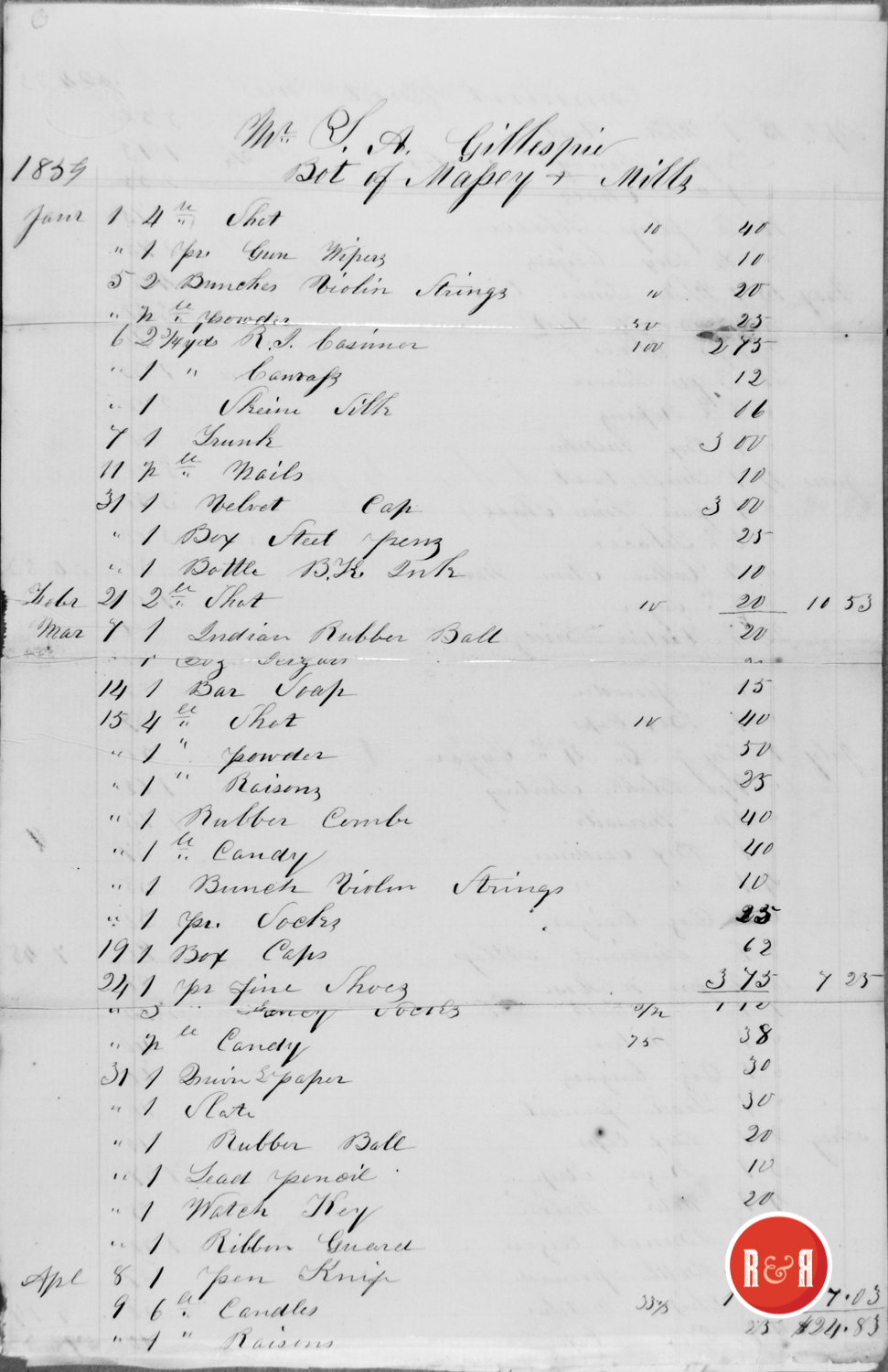 LEDGER FROM MASSEY AND MOORE - 1850s
