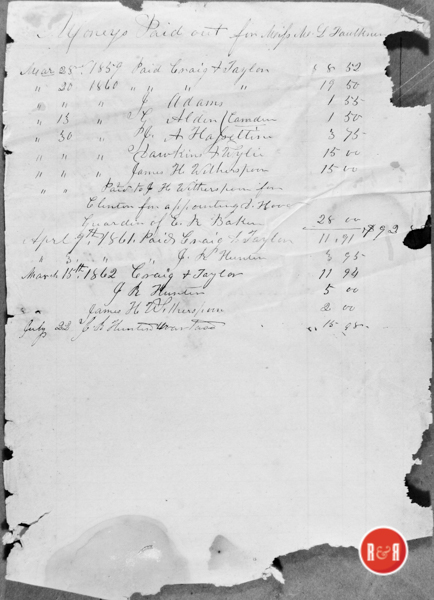 Payments made to misc. individuals and companies on behalf of Miss M.L. Faulkner - 1859 / 1862
