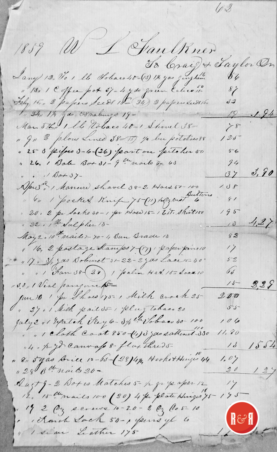 LEDGER FROM CRAIG AND TAYLOR - 1860, p. 3