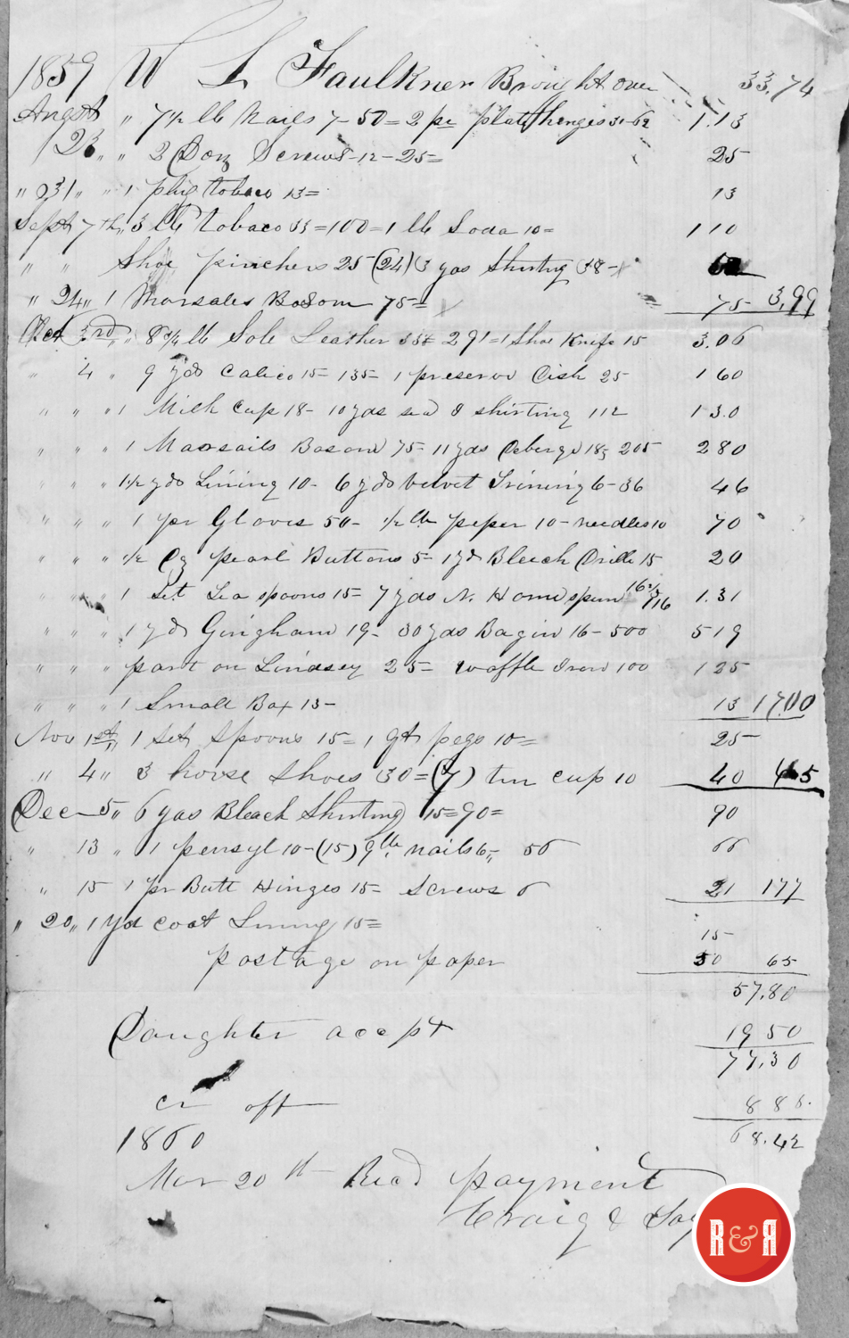 LEDGER FROM CRAIG AND TAYLOR - 1860, p. 4