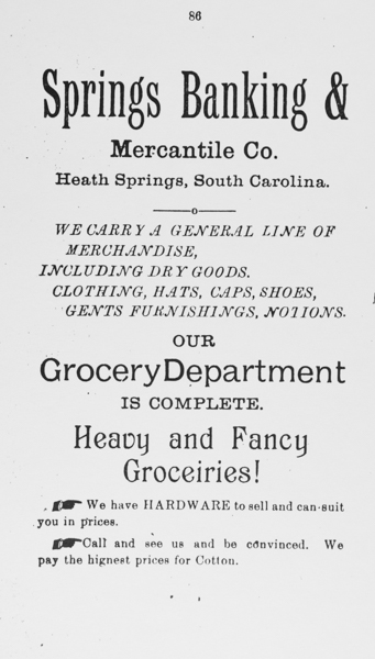 Springs Banking and Mercantile Co.  Heavy and Fancy Goods (Heath Springs SC),