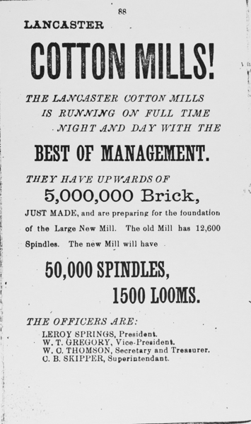 Lancaster Cotton Mill - Officers: Leroy Springs - W.T. Gregory - W.C. Thomson - C.B. Skipper,