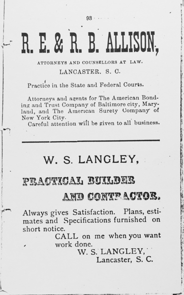 R.E. Allison and R.B. Allison (Attorneys - Counselors), W.S. Langley (Builder and Contractor),