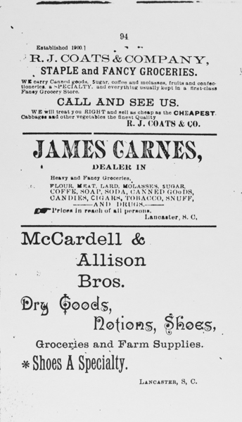 R.J. Coats and Co., James Garnes, McCardell and Allison Brothers,