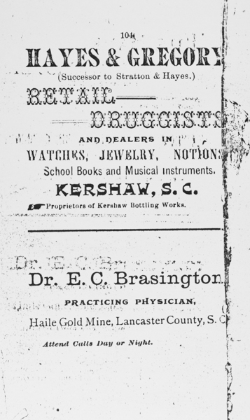 Hayes and Gregory (Jewelry), Dr. E.C. Brasington (Haile Gold Mine M.D.),