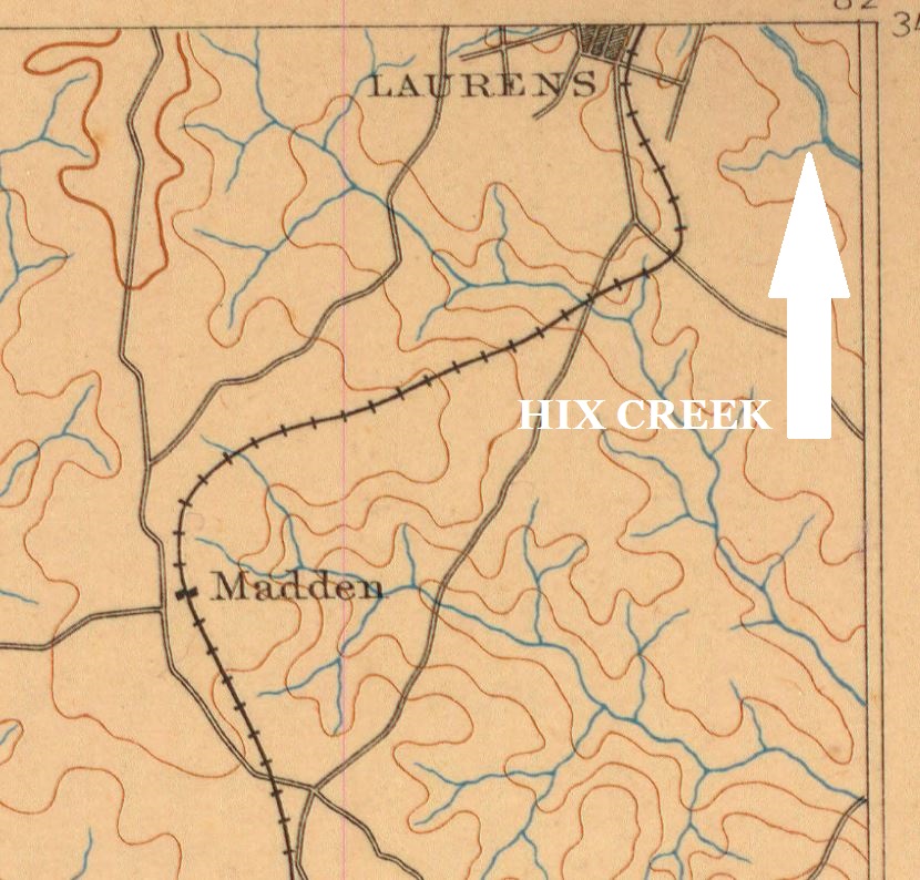 Early 20th Century Topo Map showing Hix Creek receding into a small branch.