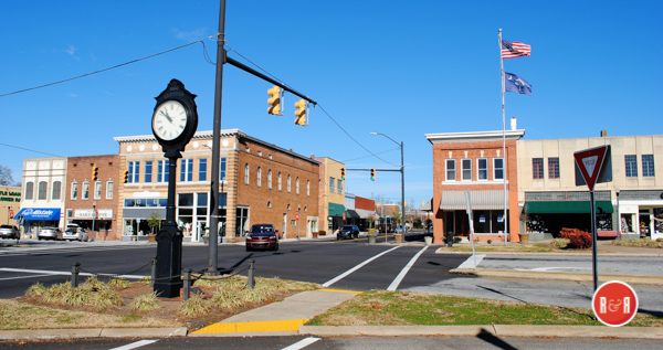 Downtown Clinton, S.C. showing the location of approximately the depot.  Courtesy of photographer Ann L. Helms - 2018