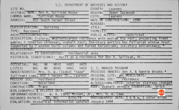 Courtesy of the SC Dept. of Archives and History – 1984