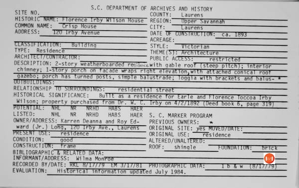 Courtesy of the SC Dept. of Archives and History – 1984
