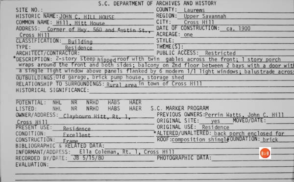 Courtesy of the SC Dept. of Archives and History – 1980
