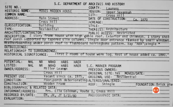 Courtesy of the SC Dept. of Archives and History – 1980