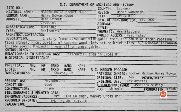 Courtesy of the SC Dept. of Archives and History – 1980