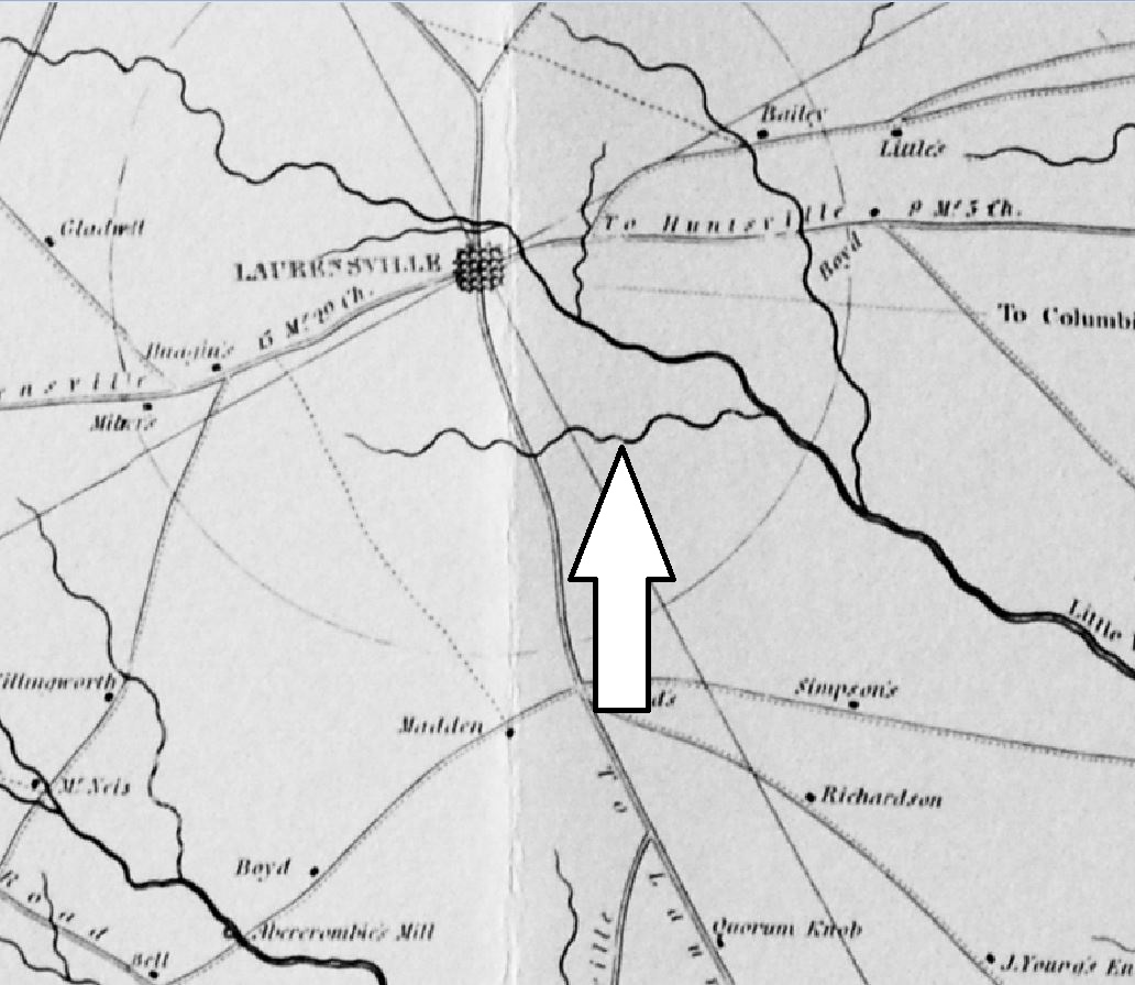 MILL'S MAP 1820s - HIX BRANCH IN LAURENS SC