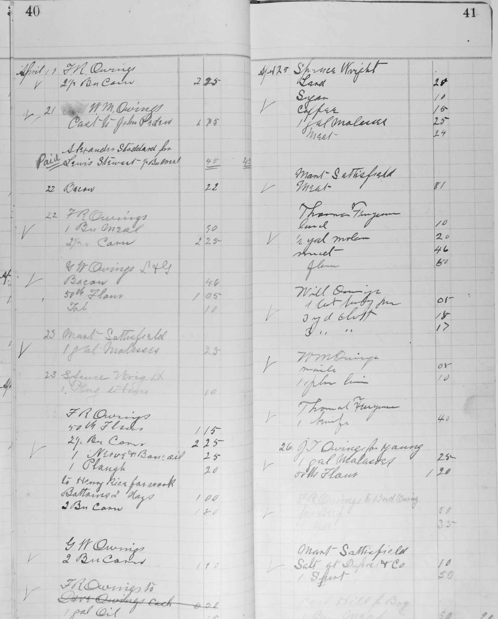 LEDGER PAGE FROM THE OWINGS STORE #1